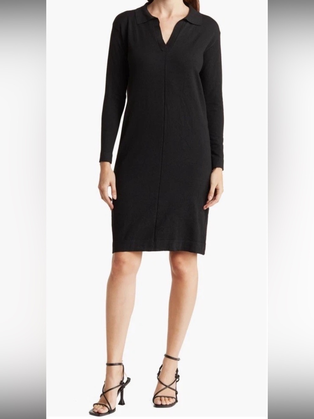 STITCHDROP Black Solid Knit Collared Long Sleeve Pullover Sweater Dress XS NWT